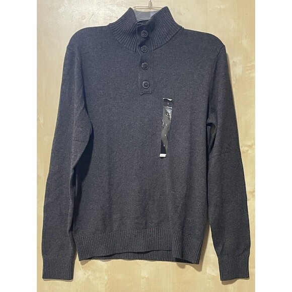 Banana Republic Sweater Mens Gray Black Long Sleeve Buttons Mock Neck Small New - Picture 1 of 6